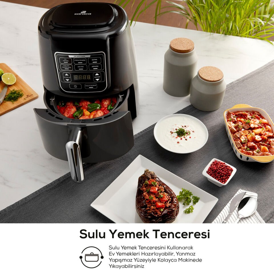 Karaca Air Pro Cook 3 in 1 XL Ev Yemeği, Közleme, Airfryer Space Gray 4L