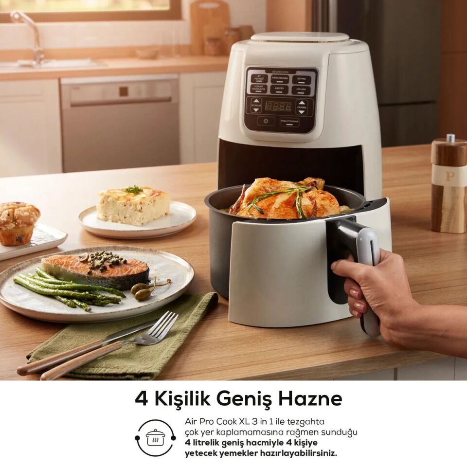 Karaca Air Pro Cook 3 in 1 XL Ev Yemeği, Közleme, Airfryer Space Gray 4L