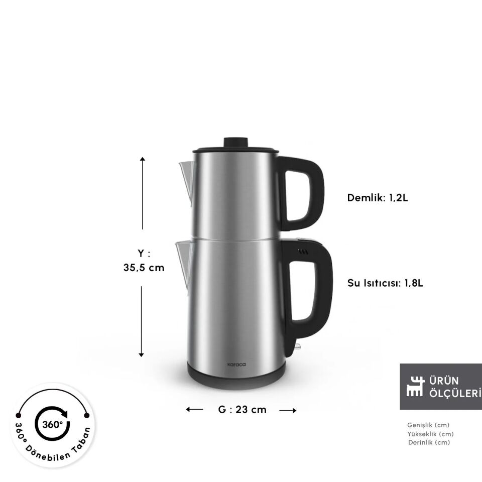 Karaca TeaBig XL 35 Çay Bardağı Kapasiteli 2 in 1 Çelik Çay Makinesi ve Su Isıtıcı Inox