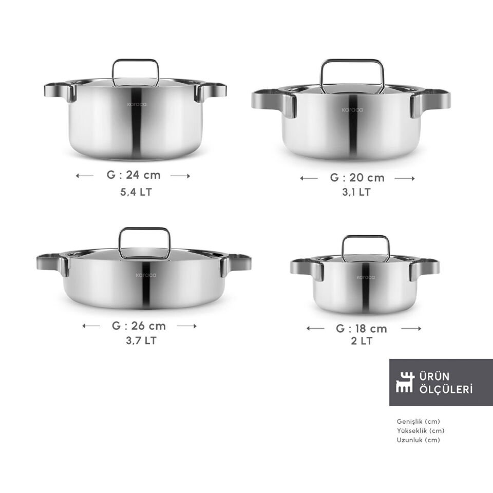 Karaca Powersteel 316+ 3Ply Onyx İndüksiyon Tabanlı Çelik 8 Parça Tencere Seti