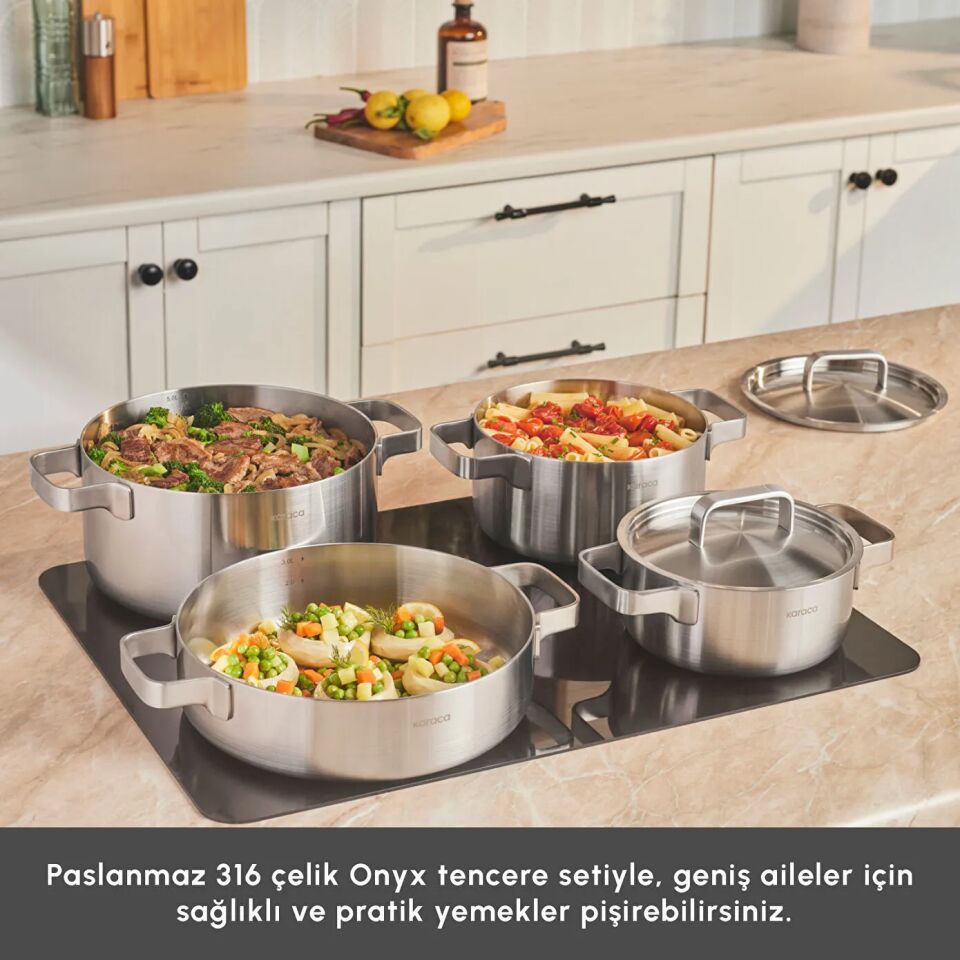 Karaca Powersteel 316+ 3Ply Onyx İndüksiyon Tabanlı Çelik 8 Parça Tencere Seti