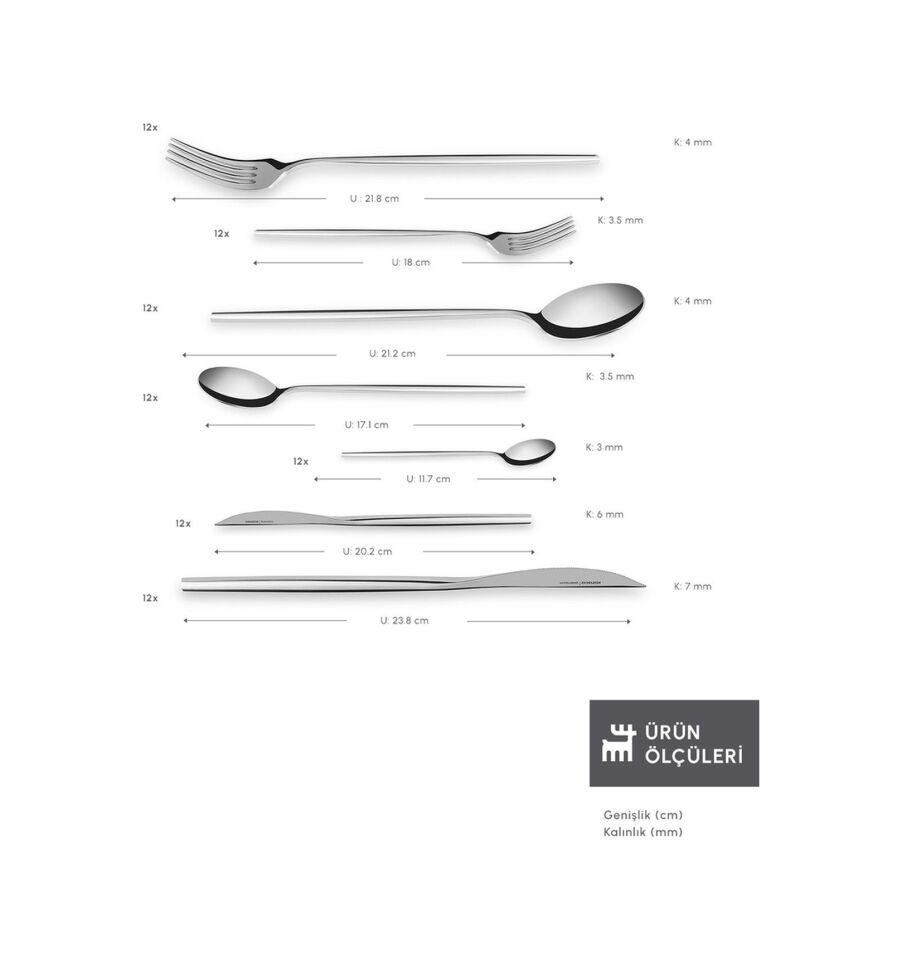 Karaca 316 Premium Mild Platin 12 Kişilik 84 Parça Çatal Kaşık Bıçak Takımı