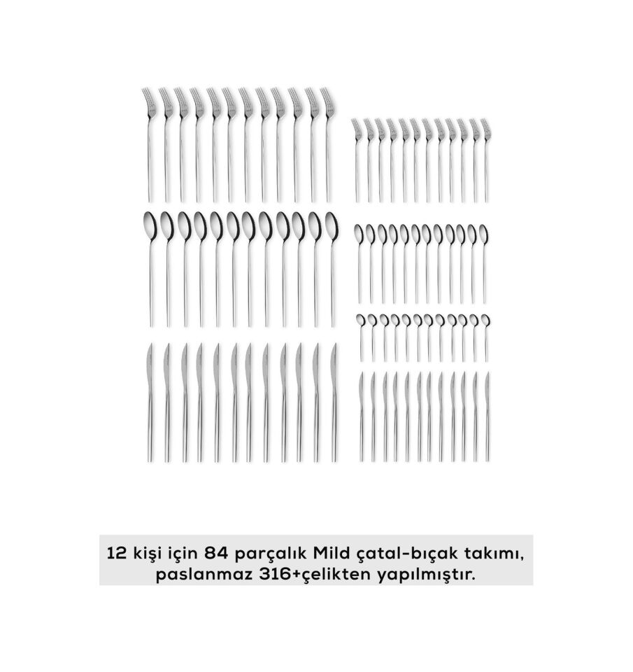 Karaca 316 Premium Mild Platin 12 Kişilik 84 Parça Çatal Kaşık Bıçak Takımı