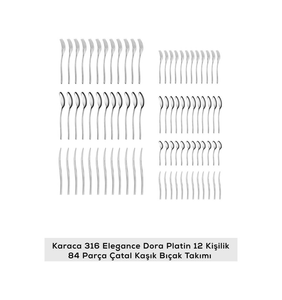 Karaca 316 Premium Dora Platin 12 Kişilik 84 Parça Çatal Kaşık Bıçak Takımı