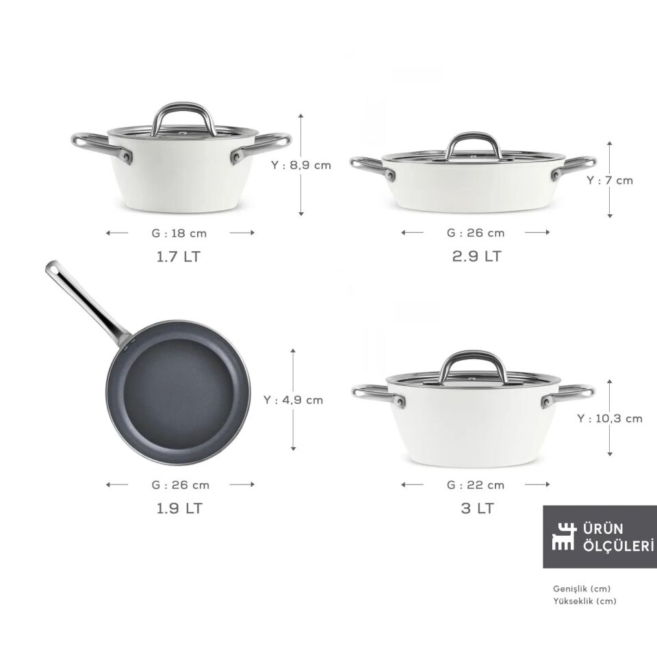 Karaca x Refika Swiss Crystal Creamy Metal Kulplu 7 Parça Tencere ve Tava Seti Krem