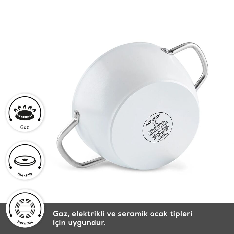 Karaca x Refika Swiss Crystal Creamy Metal Kulplu 7 Parça Tencere ve Tava Seti Krem