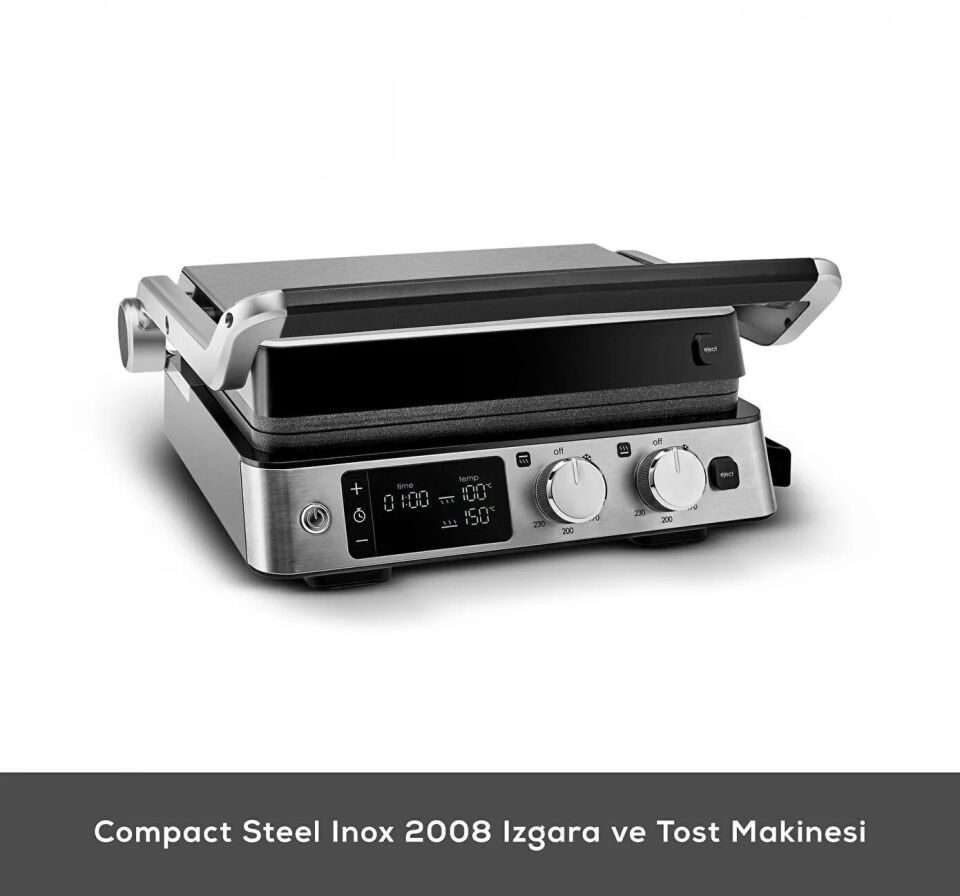 Karaca Compact Steel Sear and Grill Inox 2008 Döküm Izgara ve Tost Makinesi 6 Dilim Kapasiteli