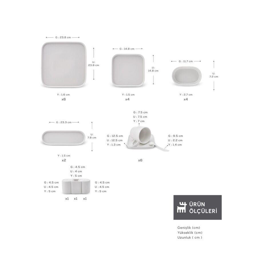 Karaca Stream Bone Cubique 35 Parça 6 Kişilik Kahvaltı Takımı