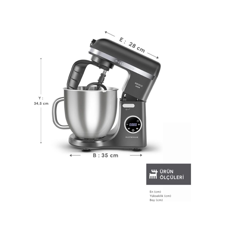 Karaca Mastermaid Chef Ultra D2000 W Dijital Ekranlı Hamur Yoğurma Makinesi Shadow Gray
