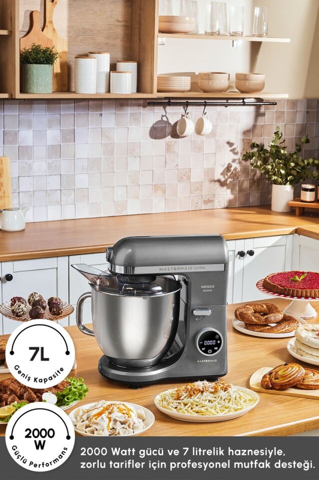 Karaca Mastermaid Chef Ultra D2000 W Dijital Ekranlı Hamur Yoğurma Makinesi Shadow Gray