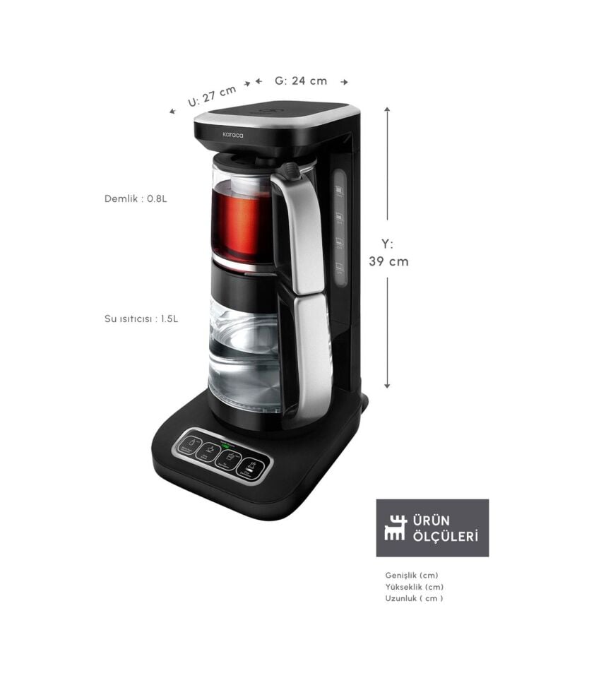 Karaca Çaysever Robotea Pro Connect 4 In 1 Konuşan Otomatik Cam Çay ve Filtre Kahve Demleme Makinesi Silver