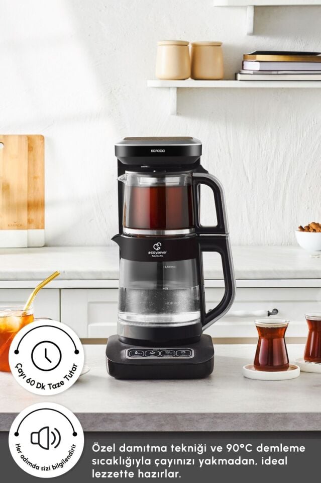 Karaca Çaysever Robotea Pro Connect 4 In 1 Konuşan Otomatik Cam Çay ve Filtre Kahve Demleme Makinesi Silver