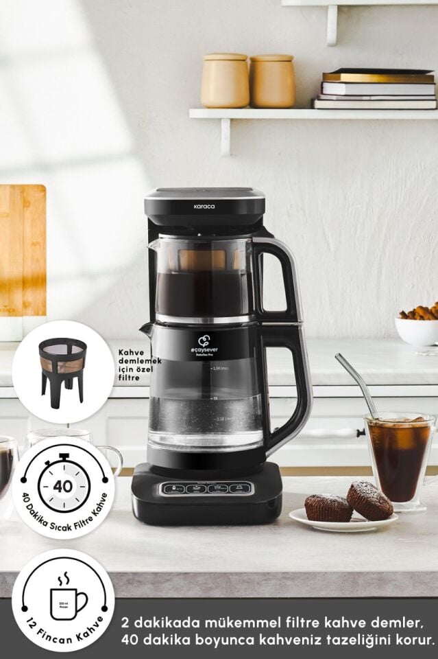 Karaca Çaysever Robotea Pro Connect 4 In 1 Konuşan Otomatik Cam Çay ve Filtre Kahve Demleme Makinesi Silver