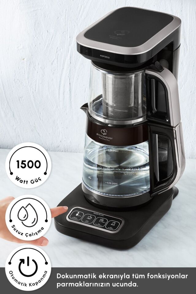 Karaca Çaysever Robotea Pro Connect 4 In 1 Konuşan Otomatik Cam Çay ve Filtre Kahve Demleme Makinesi Silver