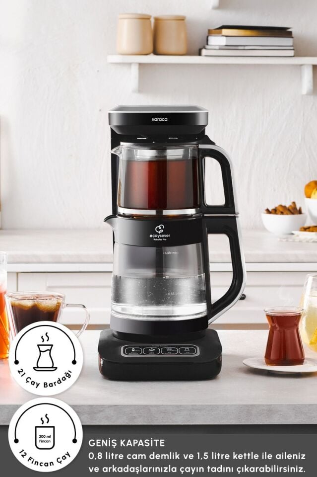 Karaca Çaysever Robotea Pro Connect 4 In 1 Konuşan Otomatik Cam Çay ve Filtre Kahve Demleme Makinesi Silver