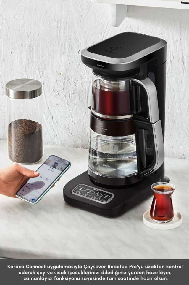 Karaca Çaysever Robotea Pro Connect 4 In 1 Konuşan Otomatik Cam Çay ve Filtre Kahve Demleme Makinesi Silver