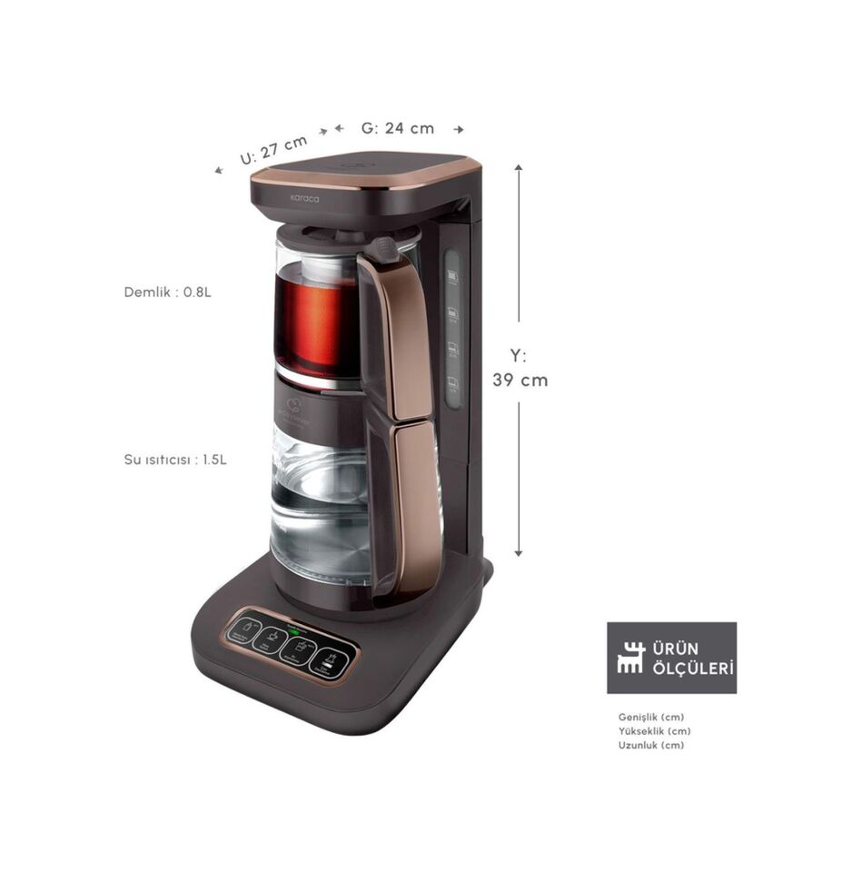 Karaca Çaysever Robotea Pro Connect 4 In 1 Konuşan Otomatik Cam Çay ve Filtre Kahve Demleme Makinesi Rosegold