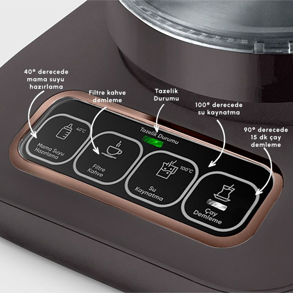 Karaca Çaysever Robotea Pro Connect 4 In 1 Konuşan Otomatik Cam Çay ve Filtre Kahve Demleme Makinesi Rosegold