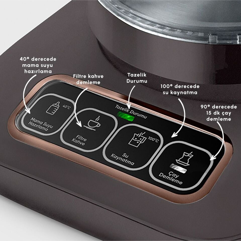Karaca Çaysever Robotea Pro Connect 4 In 1 Konuşan Otomatik Cam Çay ve Filtre Kahve Demleme Makinesi Rosegold