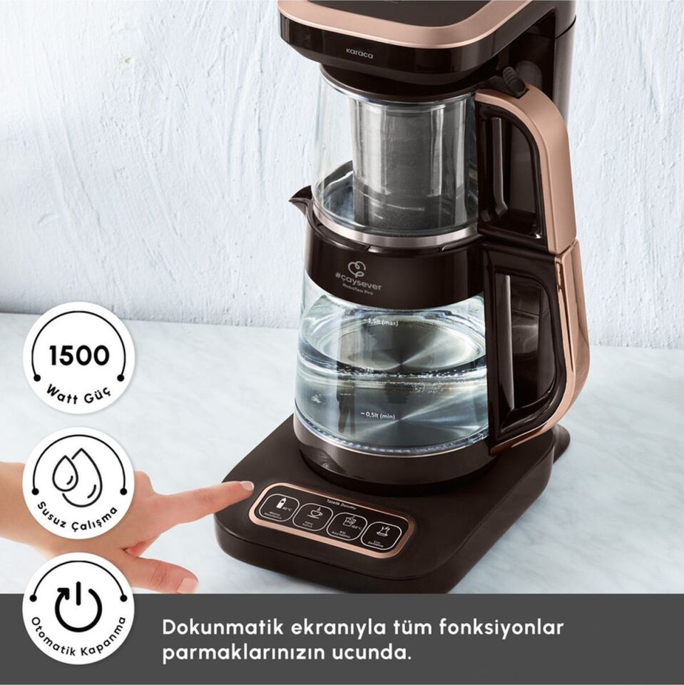 Karaca Çaysever Robotea Pro Connect 4 In 1 Konuşan Otomatik Cam Çay ve Filtre Kahve Demleme Makinesi Rosegold