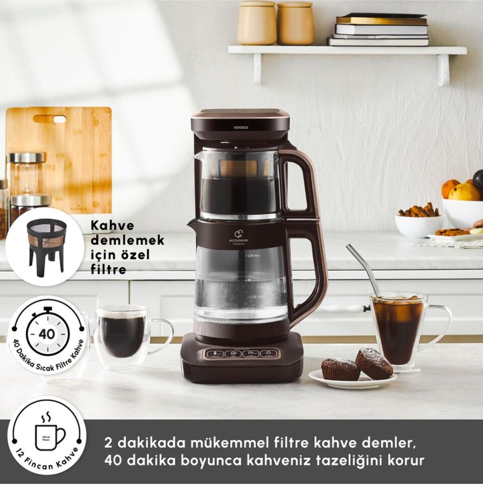 Karaca Çaysever Robotea Pro Connect 4 In 1 Konuşan Otomatik Cam Çay ve Filtre Kahve Demleme Makinesi Rosegold