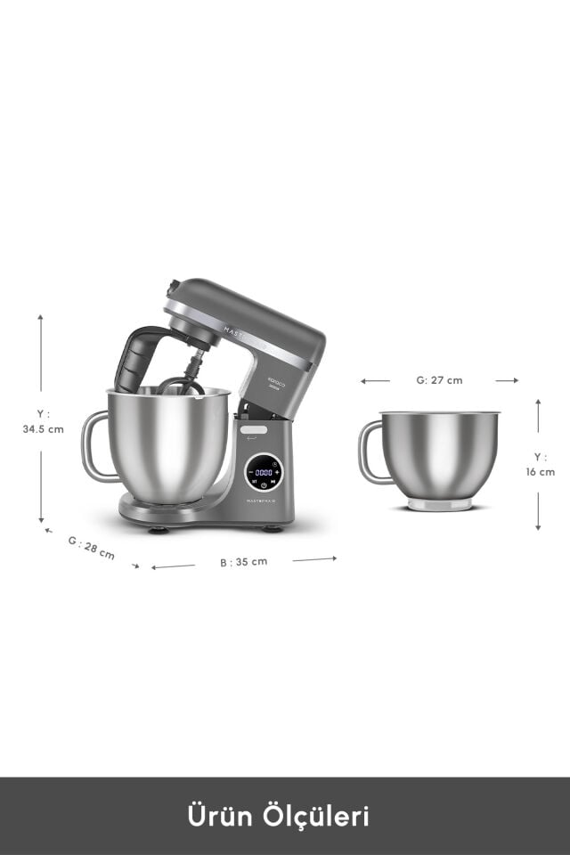 Karaca Mastermaid Chef Ultra D2000W Dijital Ekranlı Hamur Yoğurma Makinesi Galaxy Grey 7L