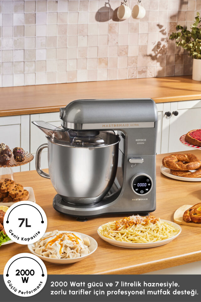 Karaca Mastermaid Chef Ultra D2000W Dijital Ekranlı Hamur Yoğurma Makinesi Galaxy Grey 7L
