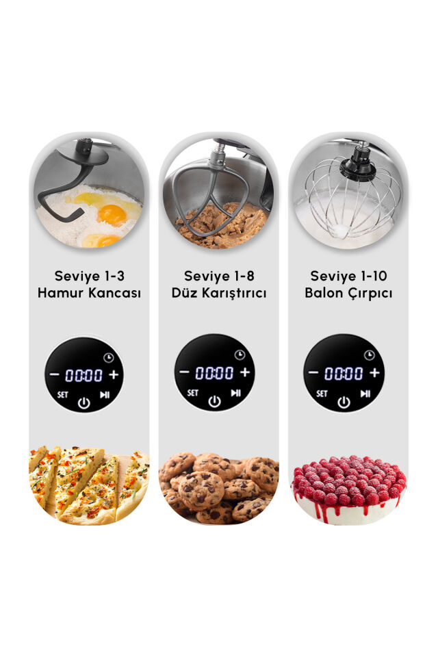 Karaca Mastermaid Chef Ultra D2000W Dijital Ekranlı Hamur Yoğurma Makinesi Galaxy Grey 7L