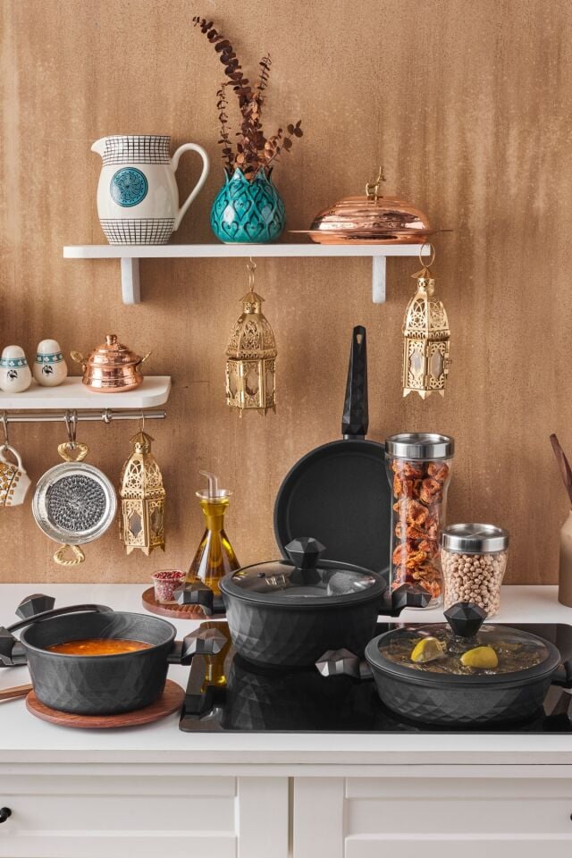 Karaca Biodiamond Antibakteriyel Kulplu İndüksiyon Tabanlı 7 Parça Tencere Seti