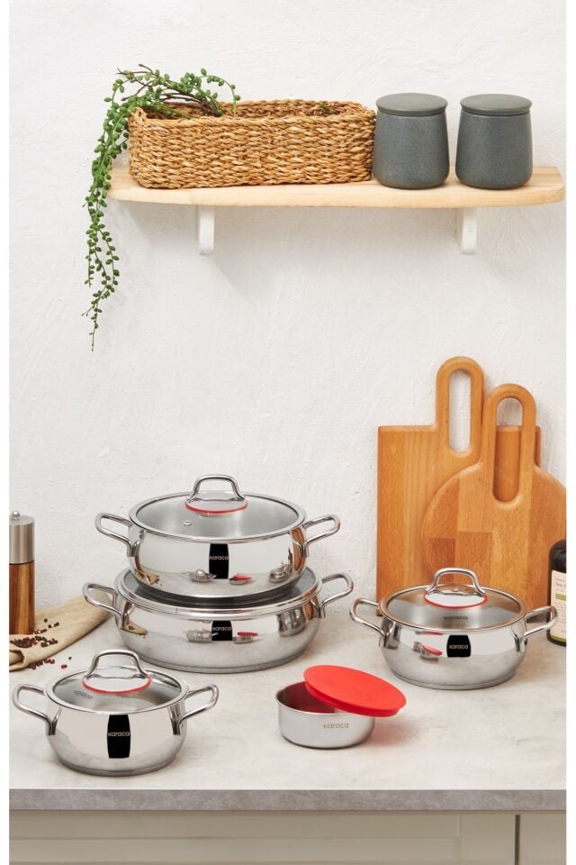 Karaca Emirgan Xl İndüksiyon Tabanlı 10 Parça Saklama Kaplı Çelik Tencere Seti