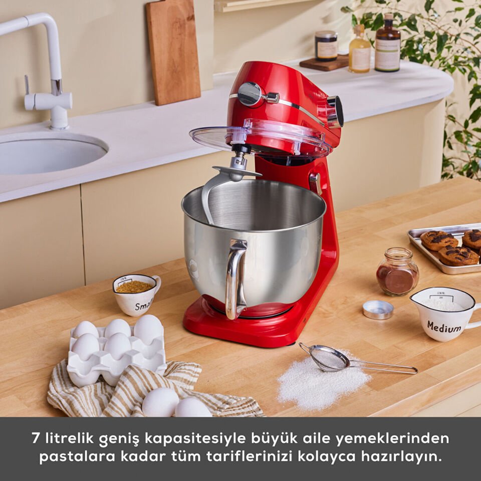 Karaca Multichef Artisan Digital Ekran Döküm Hamur Yoğurma Makinesi Kırmızı 1800W 7L