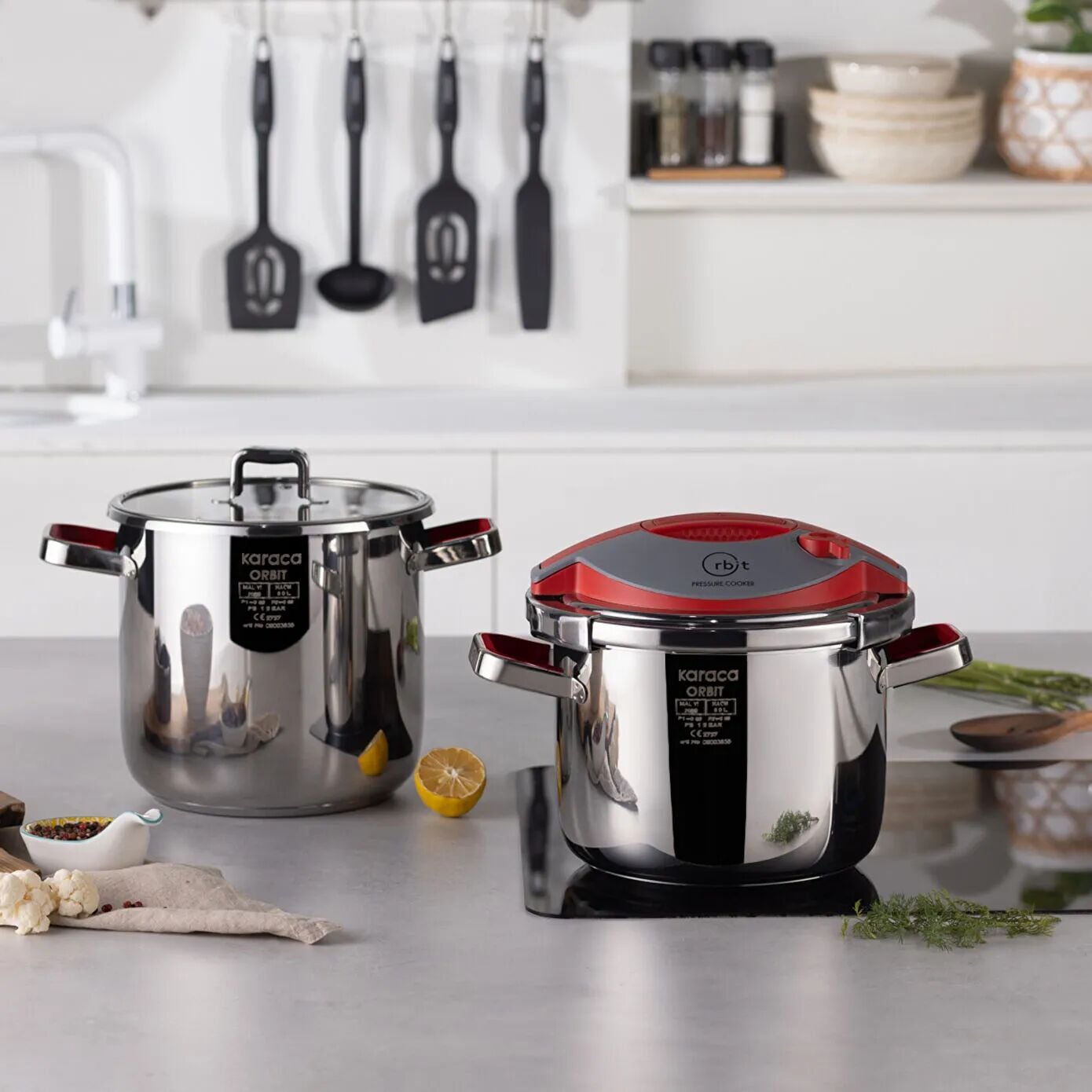 Karaca Orbit İndüksiyon Tabanlı Düdüklü Tencere Seti 6+8 Lt Kırmızı