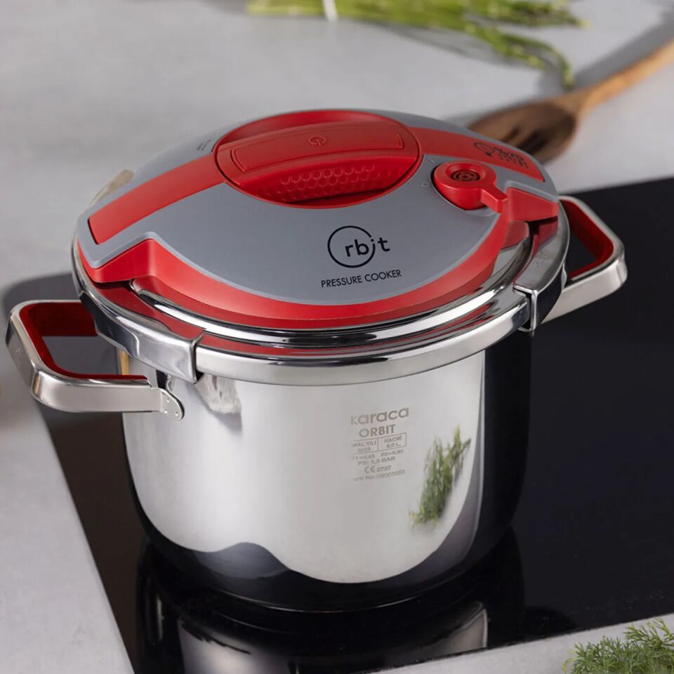 Karaca Orbit İndüksiyon Tabanlı Düdüklü Tencere Seti 6+8 Lt Kırmızı