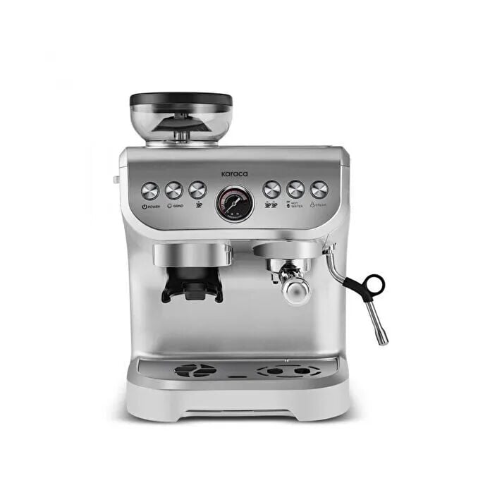 Karaca Coffee Art Barista Kahve Öğütücülü, Süt Köpürtücülü, 15 Bar Basınçlı Espresso, Latte, Cappuccino, Americano Makinesi Silver 2L 1450W