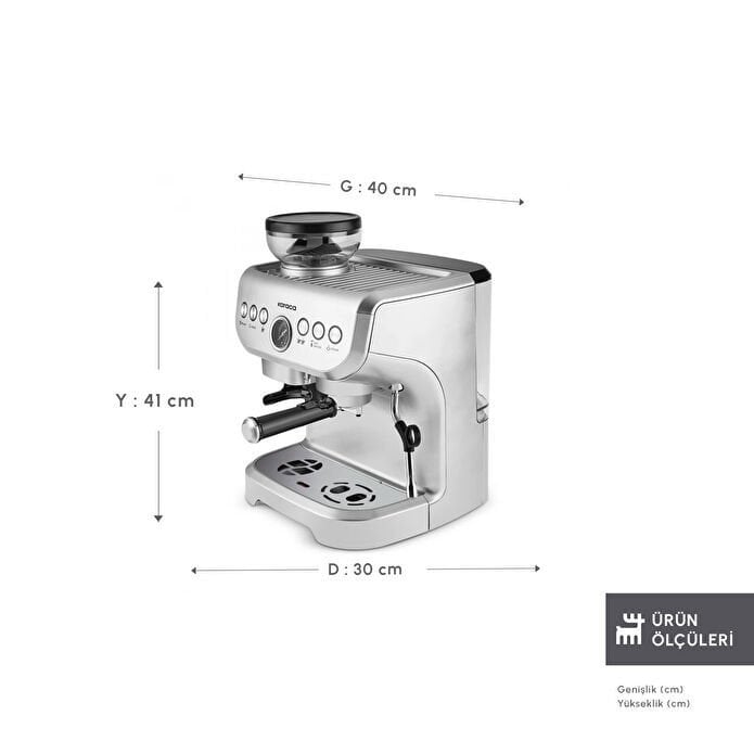 Karaca Coffee Art Barista Kahve Öğütücülü, Süt Köpürtücülü, 15 Bar Basınçlı Espresso, Latte, Cappuccino, Americano Makinesi Silver 2L 1450W