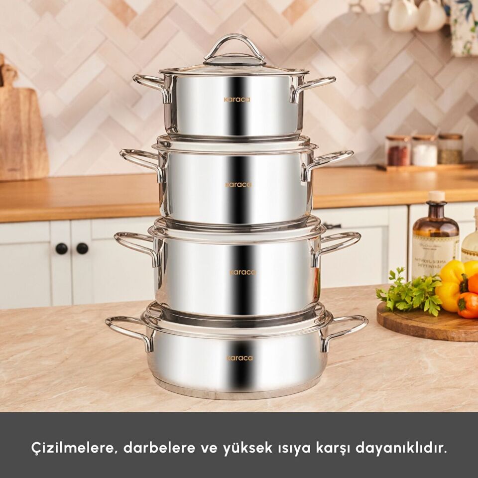 Karaca Powersteel Pekin 316+ İndüksiyon Tabanlı 8 Parça Çelik Tencere Seti