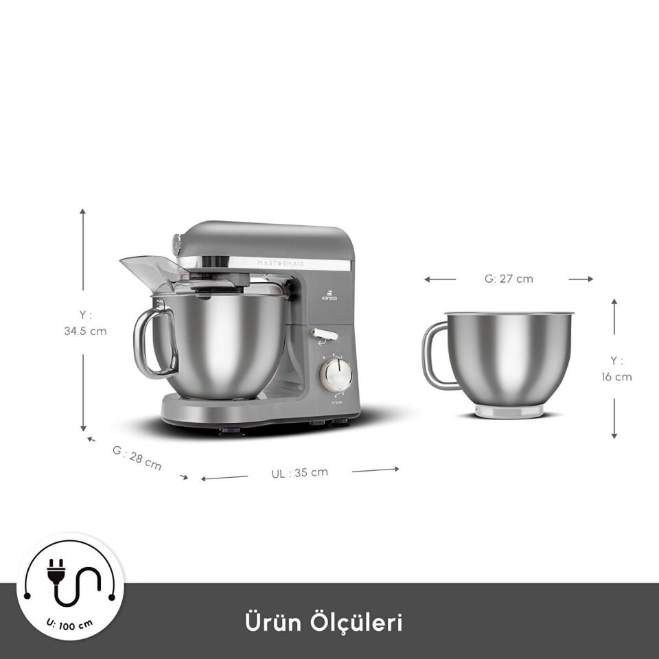 Karaca Mastermaid Chef Pro Çift Kollu Hamur Yoğurma Makinesi Galaxy Grey 1750W 5L