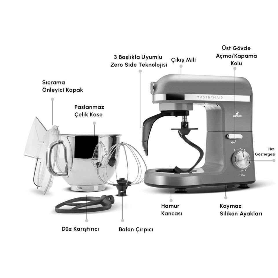 Karaca Mastermaid Chef Pro Çift Kollu Hamur Yoğurma Makinesi Galaxy Grey 1750W 5L