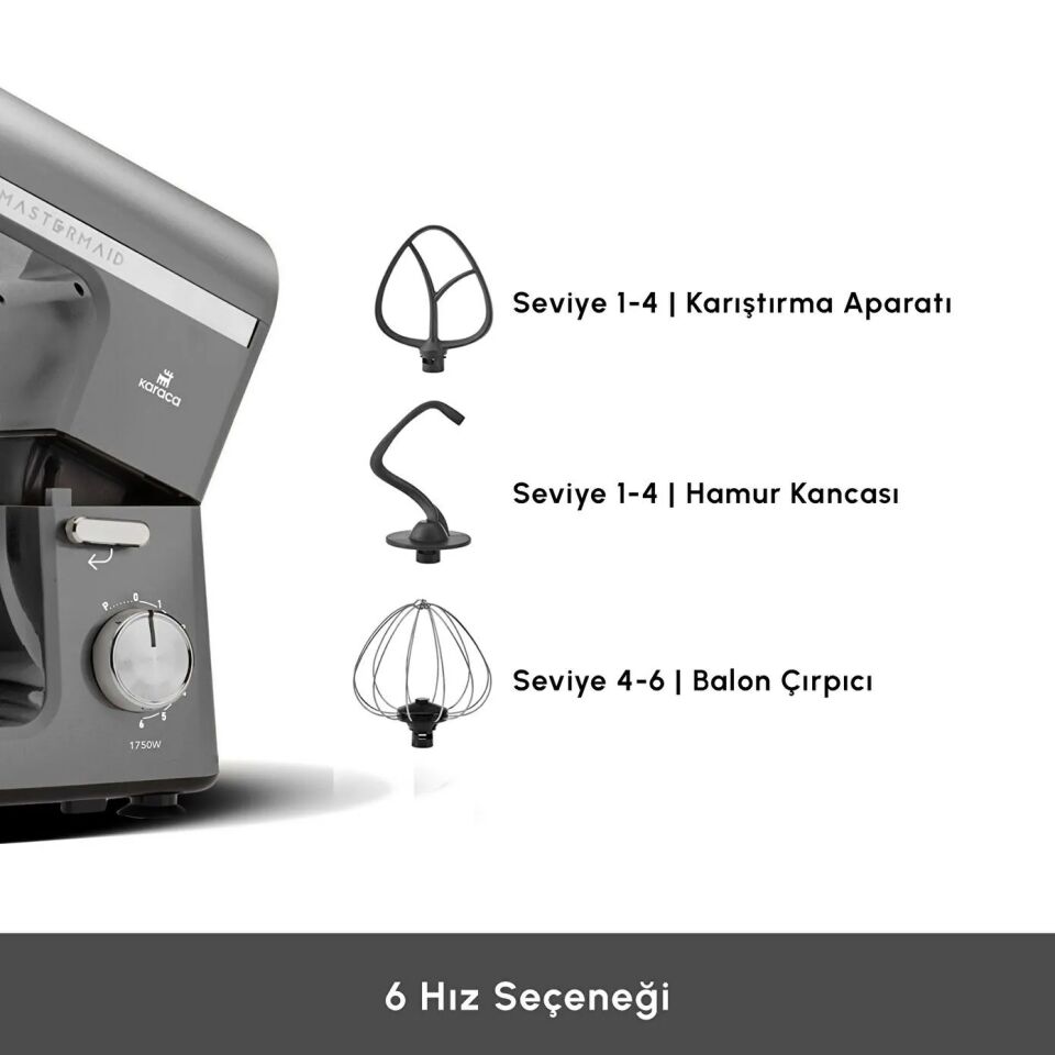 Karaca Mastermaid Chef Pro Çift Kollu Hamur Yoğurma Makinesi Galaxy Grey 1750W 5L