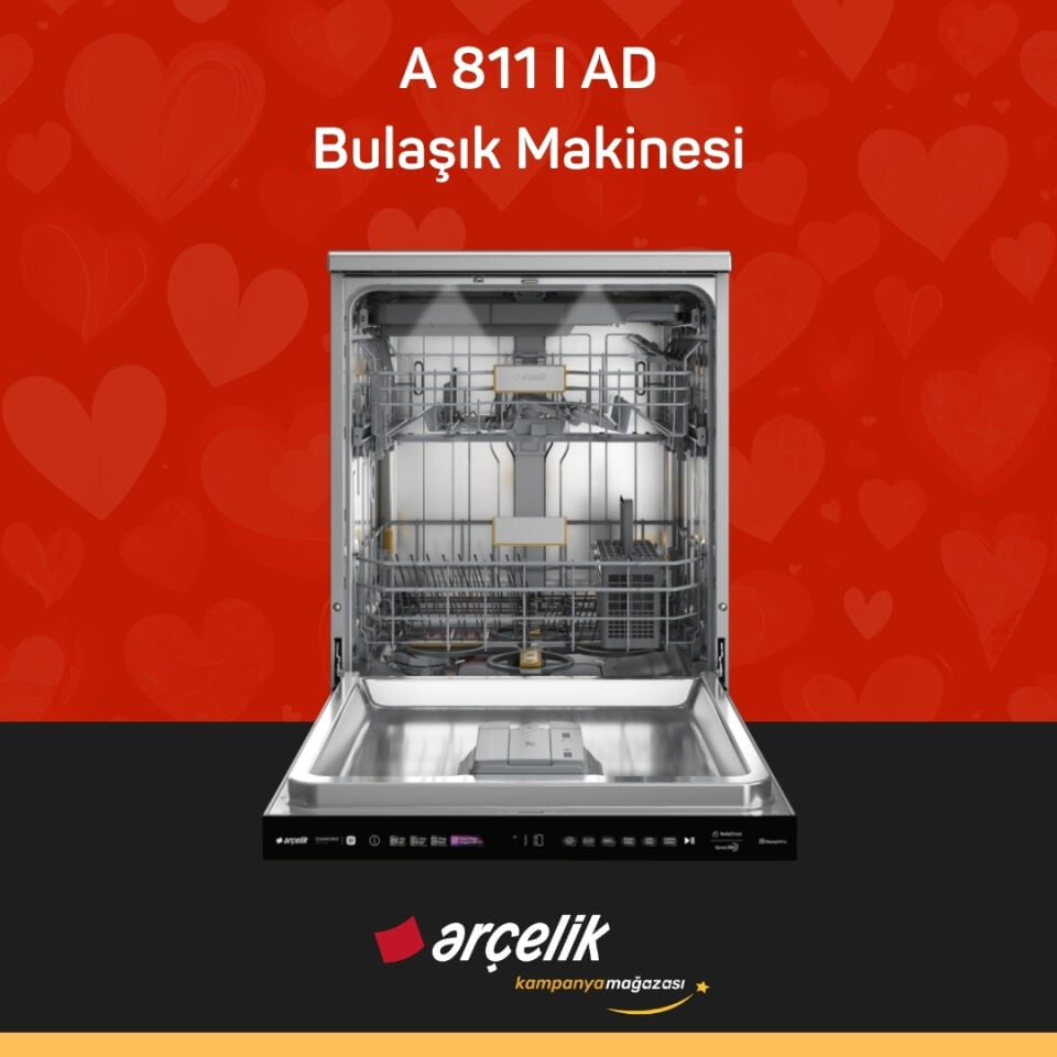 ARÇELİK A 811 I AD Yapay Zekalı Diamond Serisi Solo Bulaşık Makinesi