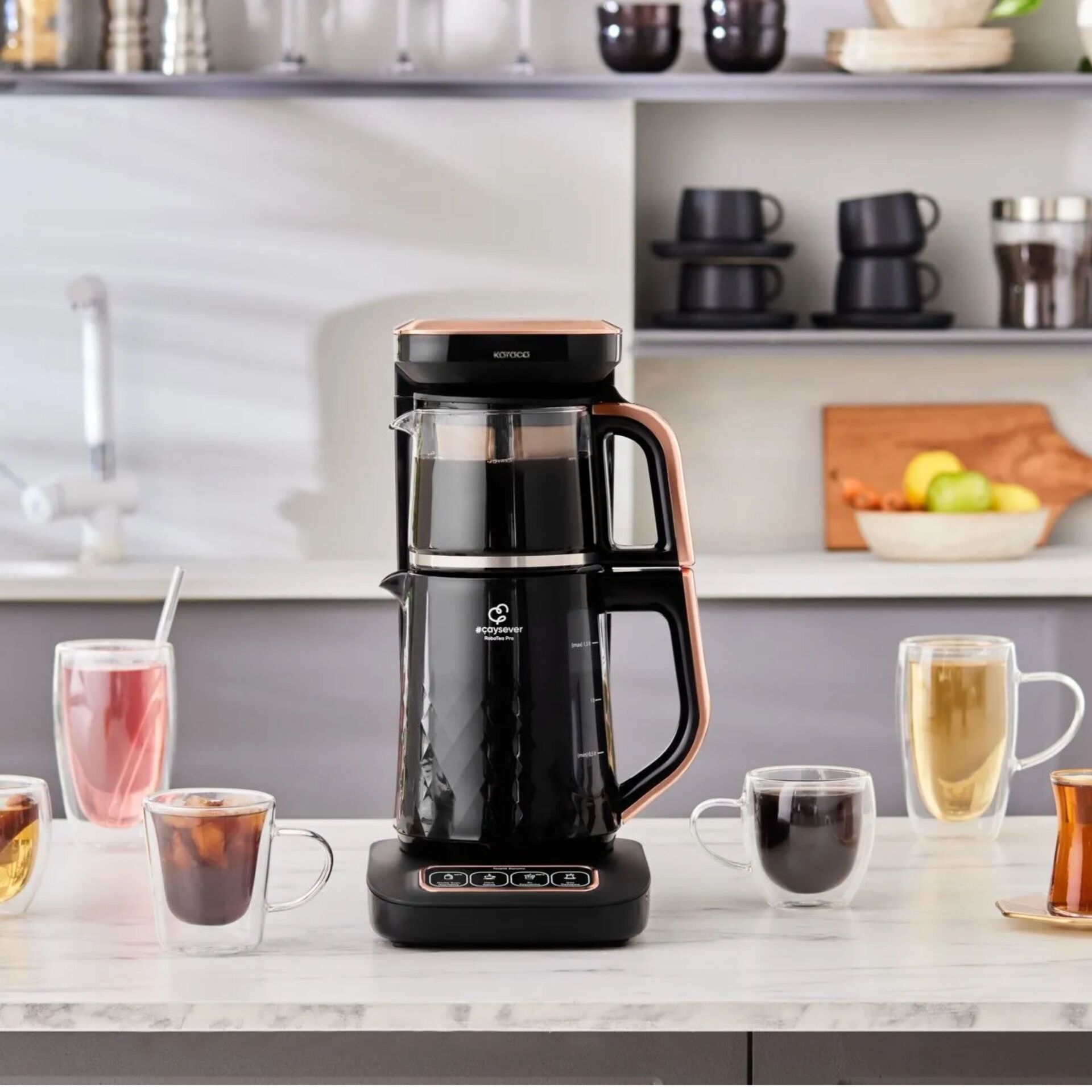 Karaca Çaysever Robotea Pro Quartz 4 in 1 Konuşan Çay Makinesi Black Copper