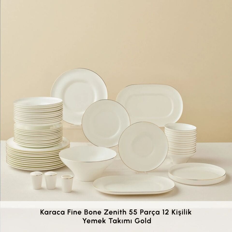 Karaca Fine Bone Zenith 55 Parça 12 Kişilik Yemek Takımı Gold