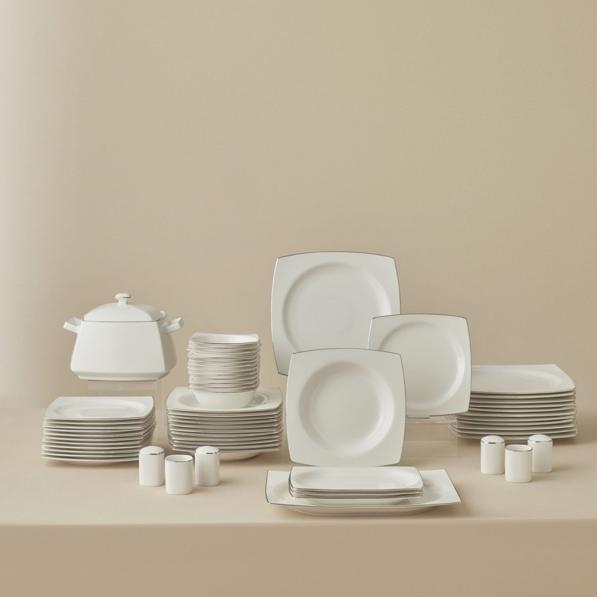 Karaca Square Bone Talia 60 Parça 12 Kişilik Yemek Takımı Platin